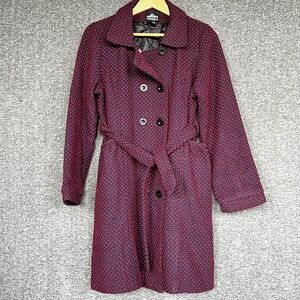 Angie Woven Embroidered Wool Blend Double Breasted Belted Pea Coat Navy/Red Sz M